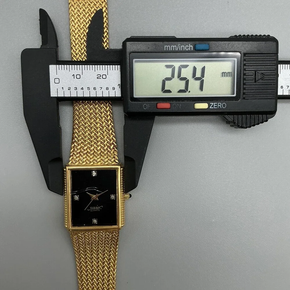 Xavier Mens Watch 25mm Black Dial Gold Tone CRYSTAL CRACKED New Battery